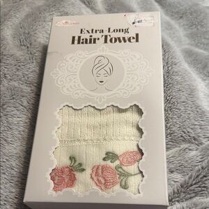 Poise Floral Embroidered Hair Towel - Cream and Pink